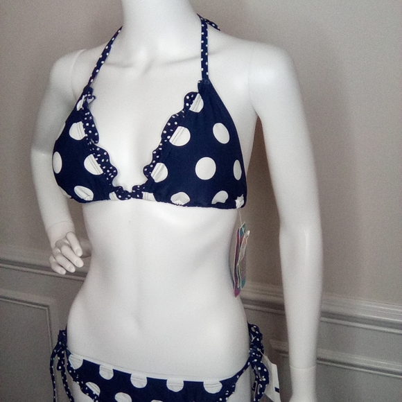 Coco Rave Navy Polka Dot String Bikini, XL 38D & XL Bottom, Navy - Picture 4 of 16